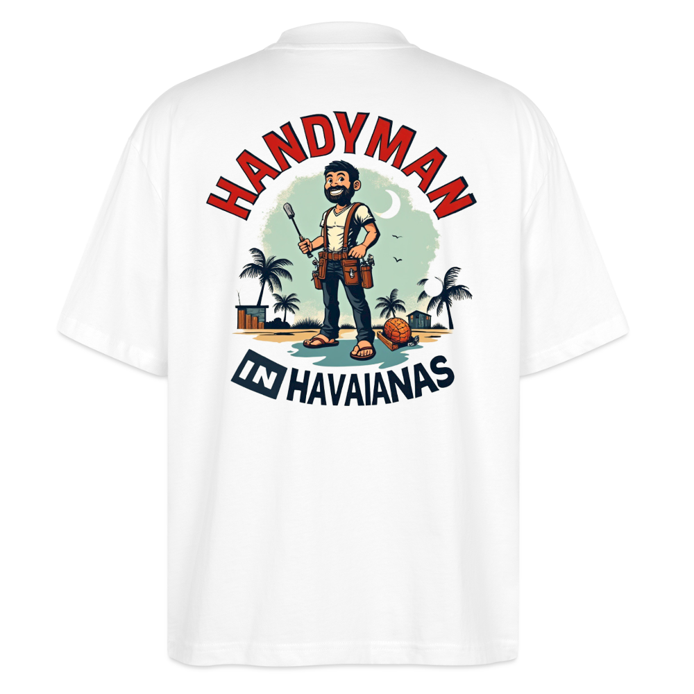 ‘Handyman in Havainas’ Oversized Unisex Organic T-shirt - white