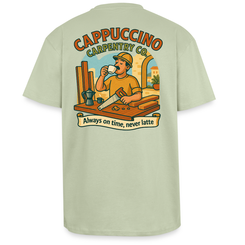 ‘Cappuccino Carpentry’ Heavy Oversized T-Shirt - soft salvia 